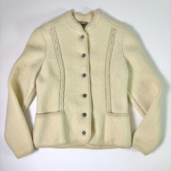 Vintage Kitz-Pichler Boiled Wool Cardigan Jacket Womens Small Cream Button Front - Picture 5 of 16